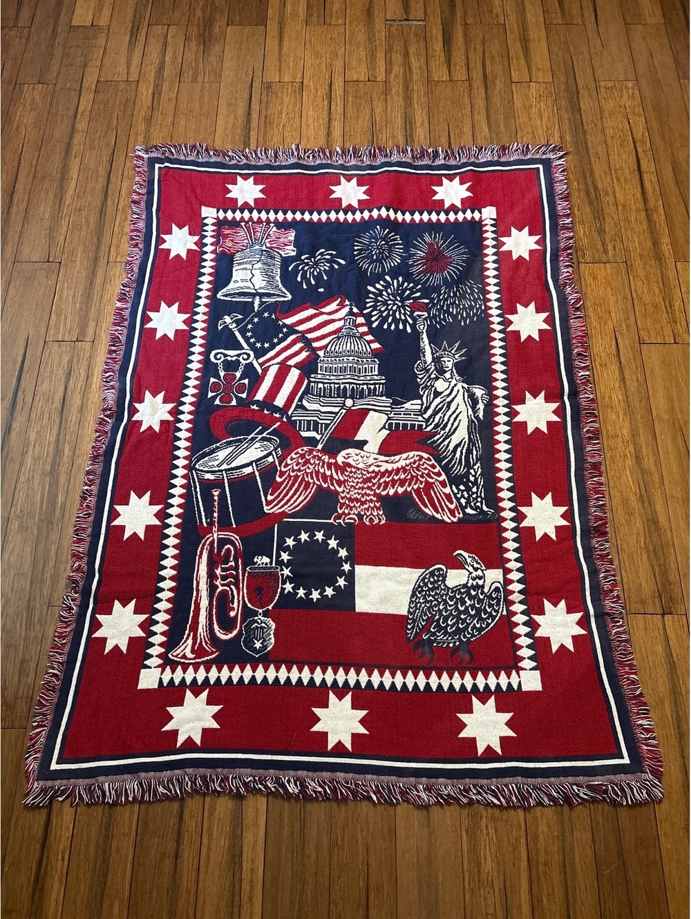 Vintage Goodwin Weavers 1776 Patriotic Americana Woven Tapestry Throw Blanket